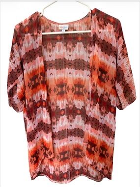 LuLaRoe Multicolor Logo Top with Coral Trim